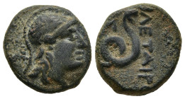 KINGS of PERGAMON. Philetairos. (200-133 BC)
AE Bronze (16,9mm 4,2g)
Obv: Helmeted head of Athena right.
Rev: ΦΙΛΕΤΑΙΡΟΥ. Coiled snake, head standi...