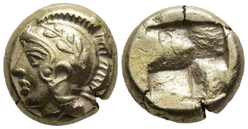 IONIA. Phokaia. (Circa 478-387 BC)
EL Hekte (10,8mm 2,48g)
Obv: Head of Athena t...