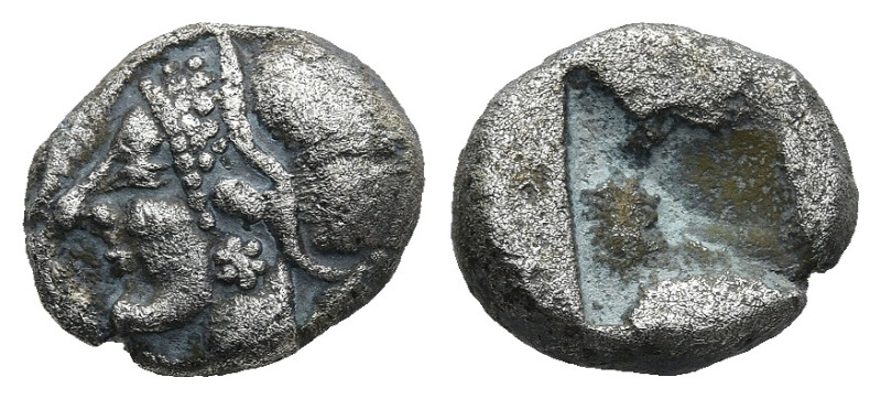 IONIA. Phokaia. (Circa 521-478 BC).
AR Diobol (8,9mm 1.18g)
Obv: Archaic femal...