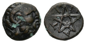 MYSIA. Pitane. (Circa 4th-3rd centuries BC).
AE Bronze (9,7mm 1,17g)
Obv: Head of Zeus right, wearing horn of Ammon.
Rev: ΠΙΤΑ. Pentagram
Cf. SNG ...