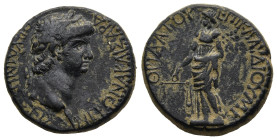 PHRYGIA. Prymnessus. Nero (AD 54-68). Claudius Mithridates, magistrate
AE Bronze (20,1mm 5,7g)
Obv: ΝΕΡΩΝΑ ΚΑΙΣΑΡΑ ΠΡΥΜΝΗΣΣΕΙΣ. Laureate head of Ner...