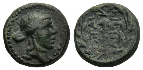 LYDIA. Sardes. (Circa 2nd-1st centuries BC)
AE Bronze (15,4mm 3,7g)
Obv: Laureate head of Apollo right.
Rev: ΣAPΔIA / NΩN. Club right within wreath...