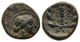 LYDIA. Sardes. (Circa 2nd-1st centuries BC)
AE Bronze (15,2mm 4g)
Obv: Laureate head of Apollo right.
Rev: ΣAPΔIA / NΩN. Club right within wreath; ...