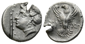 PAPHLAGONIA. Sinope. (Circa 330-300 BC)
AR Hemidrachm (15,7mm 2,7g)
Obv: Head of a nymph to left, her hair bound in sakkos, wearing triple-pendant e...