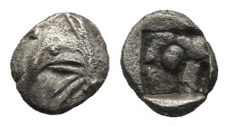 IONIA. Teos. (Circa 540-500 BC)
AR Tetartemorion (5,5mm 0,24g)
Obv: Head of griffin to left
Rev: Quadripartite incuse square with central pellet.
...