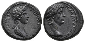 LYDIA. Thyateira. Claudius, with Agrippina Junior (AD 41-54)
AE Bronze (19,4mm 5,8g)
Obv: ΤΙ ΚΛΑΥΔΙΟϹ ΚΑΙϹΑΡ ϹƐΒΑϹΤΟϹ. Bare head of Claudius, right...
