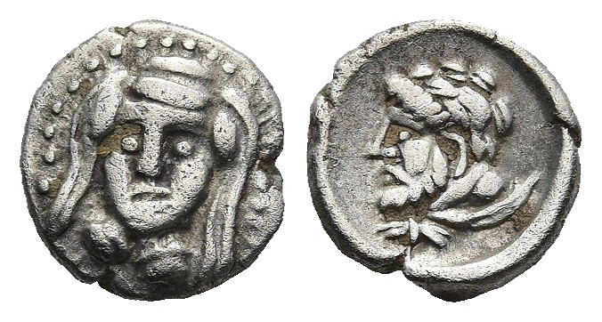 CILICIA. Uncertain. (4th century BC).
AR Obol (7,8mm 0,43g)
Obv: Veiled and dr...