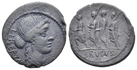 M. Junius Brutus (54 BC). Rome
AR Denarius (19,8mm 3,5g)
Obv: LIBERTAS. Head of Libertas to right, wearing pendant earring and necklace.
Rev: BRVTV...