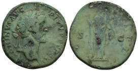 Antoninus Pius (AD 138-161). Rome
AE Sestertius (33,6mm 27,5g)
Obv: ANTONINVS AVG PIVS P P TR P XV. Laureate head to right
Rev: COS IIII. Fortuna s...