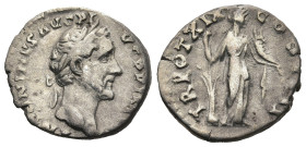 Antoninus Pius (AD 138-161). Rome
AR Denarius (17,6mm 3,35g)
Obv: ANTONINVS AVG PIVS P P TR P XV. Laureate head right.
Rev: TR POT XIX COS IIII. Fortu...