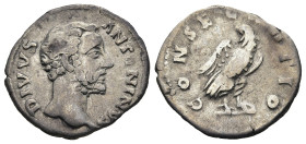 Divus Antoninus Pius (Died 161). Rome
AR Denarius (19,4mm 3,16g)
Obv: DIVVS ANTONINVS. Bare head right.
Rev: CONSECRATIO. Eagle standing right, hea...