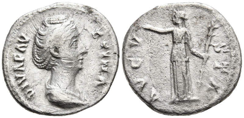 Diva Faustina (died 140/1). Rome
AR Denarius (18,3mm 2,9g)
Obv: DIVA FAVSTINA....