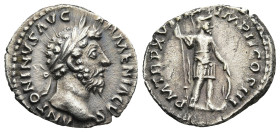 Marcus Aurelius (AD 161-180). Rome
AR Denarius (17,5mm 3,39g)
Obv: ANTONINVS AVG ARMENIACVS. Laureate head to right
Rev: P M TR P XVIII IMP II COS ...