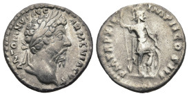 Marcus Aurelius (AD 161-180). Rome
AR Denarius (118,1mm 3,3g)
Obv: Obv: ANTONINVS AVG ARMENIACVS. Laureate head to right
Rev: P M TR P XIX IMP II C...