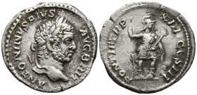 Caracalla (AD 198-217). Rome
AR Denarius (19,4mm 3,41g)
Obv: ANTONINVS PIVS AVG BRIT. Laureate head right
Rev: PONTIF TR P XIII COS III Virtus stan...
