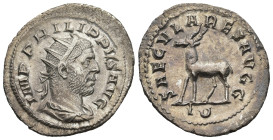 Philip I (AD 244-249). Rome. Ludi Saeculares (Secular Games) issue
AR Antoninianus (24,1mm 4,35g)
Obv: IMP PHILIPPVS AVG. Radiate, draped, and cuira...