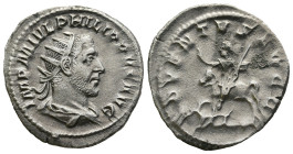 Philip I 'the Arab' (244-249). Rome.
AR Antoninianus (23,5mm 4g)
Obv: IMP M IVL PHILIPPVS AVG. Radiate, draped and cuirassed bust right.
Rev: ADVEN...