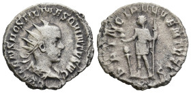 Hostilian, as Caesar (AD 250-251). Rome
AR Antoninianus (21,8mm 3,52g)
Obv: C VALENS HOSTIL MES QVINTVS N C. Bust of Hostilian, radiate, draped, rig...