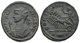 Probus (AD 276-282). Rome.
AE Antoninianus (21,3mm 3,43g)
Obv: PROBVS P F AVG. Radiate and mantled bust left, holding eagle-tipped sceptre.
Rev: SO...