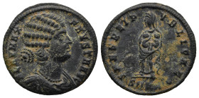 Fausta, Augusta (AD 324-326). Antioch
AE Follis (20,9mm 2,7g)
Obv: FLAV MAX FAVSTA AVG. Draped bust right.
Rev: SPES REIPVBLICAE / SMKA•. Fausta st...