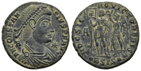 Constantius II (AD 337-361). Siscia.
AE Centenionalis (23,3mm 5,3g)
Obv: D N CONSTANTIVS P F AVG. Pearl-diademed, draped and cuirassed bust right; A...