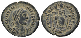 Gratian (367-383 AD). Kyzikos
AE Follis (20,4mm 2,5g)
Obv: DN GRATIANVS PF AVG. Diademed, draped and cuirassed bust right.
Rev: CONCORDIA AVGGG / (...