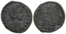 Aelia Flaccilla, Augusta (AD 379-386/8). Constantinople.
AE Follis (22,5mm 5,84g)
Obv: AEL FLACCILLA AVG. Diademed and draped bust right.
Rev: SALV...