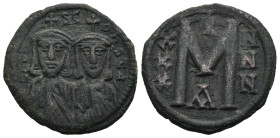 Leo V the Armenian, with Constantine (AD 813-820). Constantinople.
AE Follis (23,5mm 5,3g)
Obv: LEOn S COnSTA. The busts of Leo, with short beard, a...