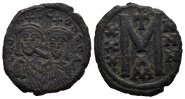 Leo III the "Isaurian", with Constantine V (717-741 AD). Constantinople.
AE Follis (211,5mm 6,2g)
Obv: LEOn S COnSTA. The busts of Leo, with short b...