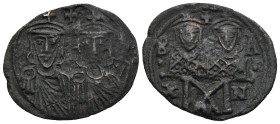 Leo IV the Khazar, with Constantine VI, Leo III, and Constantine V (775-780 AD). Constantinople mint.
AE Follis (26,3mm 4,6g)
Obv: Crowned facing bu...