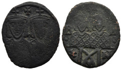 Leo IV the Khazar, with Constantine VI, Leo III, and Constantine V (AD 775-780). Constantinople mint.
AE Follis (21,7mm 6,3g)
Obv: Crowned facing bu...