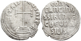 Constantine VI with Irene (AD 780-797). Constantinople
AR Miliaresion (19mm 1,1g)
Obv: IҺSЧS XRISTЧS ҺICA. Cross potent set upon three steps.
Rev: ...