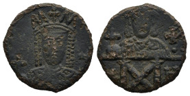 Constantine VI with Irene (780-797 AD). Constantinople
AE Follis (17,2mm 2,1g)
Obv: Crowned facing bust of Irene, wearing loros, holding globus cruc...