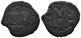 Michael II with Theophilus (820-829 AD) Constantinople
AE Follis (25,1mm 6,7g)
Obv: MIXA-HL S ΘEOFI, facing busts of Michael, wearing crown and chla...