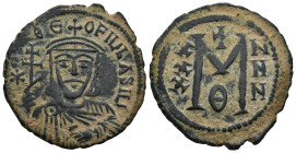 Theophilus (AD 829-842). Constantinople
AE Follis (29,7mm 8,35g)
Obv: ✷ΘЄOFIL ЬASIL', crowned bust facing, wearing chlamys, holding patriarchal cros...