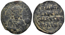 Constantine VII Porphyrogenitus, with Romanus I (AD 913-959). Constantinople
AE Follis (25,7mm 5,93g)
Obv: + RωMAҺ ЬASILЄVS RωM. Crowned and draped ...