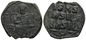 Anonymous Follis, time of Constantine IX (1042-1055 AD). Constantinople
AE Follis (28,8mm 6,33g)
Obv: IC - XC. Christ Pantokrator seated facing on t...