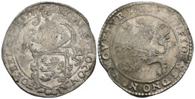 NETHERLANDS. West Friesland (AD 1633)
AR Leeuwendaalder – Lion Daalder (42,7mm 27,11g)
Obv: MO ARG PRO CON FOE BELG WESTF. Knight standing right, he...
