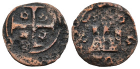 CRUSADERS. Lordship of Chios. Genoese Colonies (AD 1347-1385)
AE Ducat (16,6mm 0,7g)
Obv: Three-towered castle facade; five rosettes around.
Rev: C...