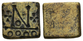 Byzantine weight
(3,7g 13,3mm diameter)
Obv: N flanking crosses; circle below; four circle below
Rev: Blank