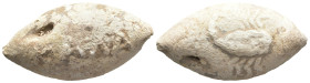 PB Sling Bullet. Circa 4th-1st century BC
(31,4g 35,7mm diameter)
Obv: ΚΑΛΑ
Rev: Scorpion