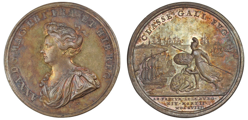 The Attempted Invasion of Scotland, 1708, silver medal by John Croker, bust left...