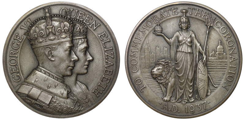 Coronation of George VI and Queen Elizabeth, 1937, large silver medal by Turner ...