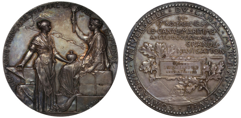 The Opening of the Suez Canal, 1869, large silver medal of the Compagnie Univers...