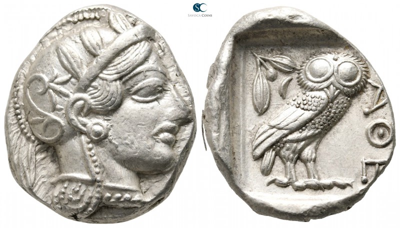 Attica. Athens 454-404 BC. 
Tetradrachm AR

27 mm., 17,27 g.

Head of Athen...