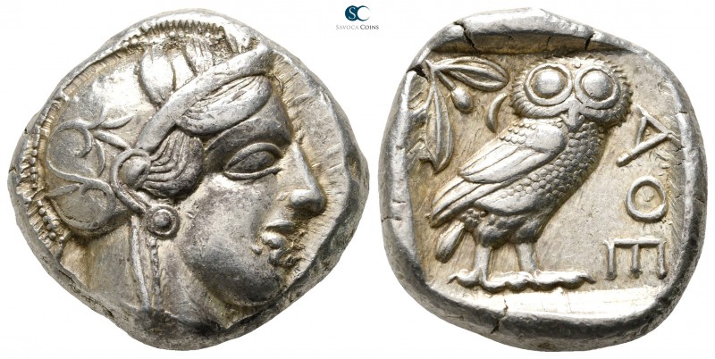 Attica. Athens 454-404 BC. 
Tetradrachm AR

26 mm., 17,21 g.

Head of Athen...