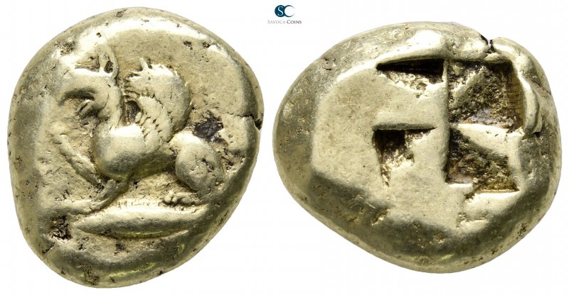 Mysia. Kyzikos 550-450 BC. 
Stater EL

20 mm., 16,12 g.

Griffin seated lef...