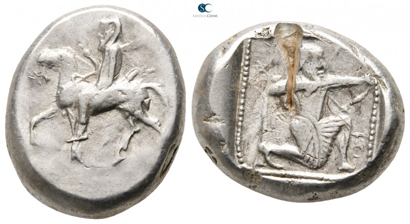 Cilicia. Tarsos 420-410 BC. 
Stater AR

21 mm., 10,80 g.

Horseman (Cilicia...