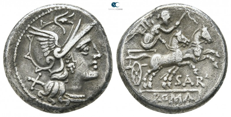 Atilius Saranus 155 BC. Rome
Denarius AR

18 mm., 4,09 g.

Helmeted head of...