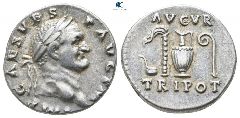 Vespasian AD 69-79. Rome
Denarius AR

18 mm., 3,44 g.

IMP CAES VESP AVG P ...